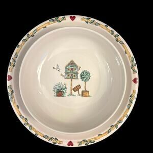 Thomson Pottery Birdhouse Large Serving Dish 12.5” Whimsical Birds Cottagecore